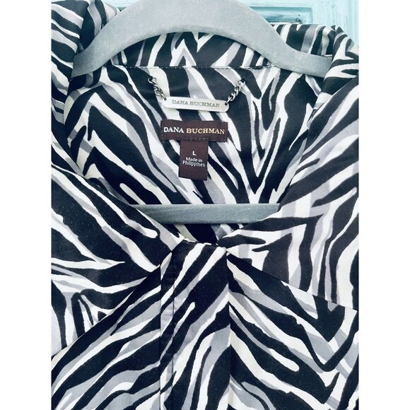 Dana Buchman Large Jacket Womens Black And White Zebra Print Zip Up With Pockets - Picture 4 of 6